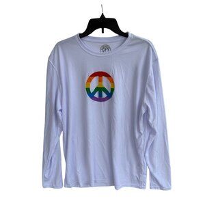 White Long Sleeve Shirt With Rainbow Peace Symbol By Vapor Apparel Size L